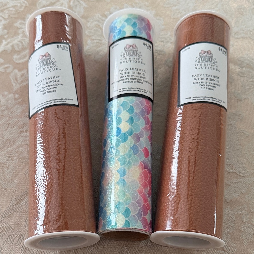 Brown and Multicolor Faux Leather Wide Ribbon by Simplicity